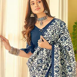 Moda Rapido Ethnic Motifs Printed Block Print Saree with Blouse Piece image 3