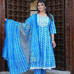 SINGNI Women Floral Printed Regular Pure Cotton Kurta with Palazzos & With Dupatta-picture-27