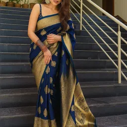 Neruti Enterprise Woven Design Zari Silk Blend Handloom Kanjeevaram Saree-picture-41
