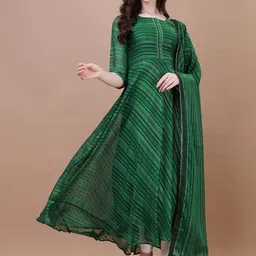 PMD Fashion Striped Round Neck Gotta Patti Anarkali Kurta With Dupatta-image-96