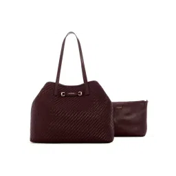 Guess Aubergine Wine Textured Vikky Tote Bag with Pouch (Set of 2)-image-2