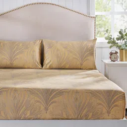 MASPAR Gold Toned Printed Pure Cotton 400 TC Single Bed Bedsheet Set 2.75 x 2.75 m image 2