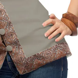 Exotic India Plain Coat With Jamawar Border image 3