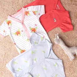 Mi Arcus Baby Girl Cotton Half Sleeves Floral & Leaves Printed Vest Pack of 3 Red & Blue-image-62