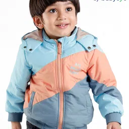 Babyoye Quilted Solid Dyed Full Sleeves Hooded Jacket - Blue Pink & Grey-picture-18