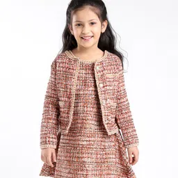 Mark & Mia Cotton Full Sleeve Jacket & Knee Lenght Frock Checkered- Pink-picture-25