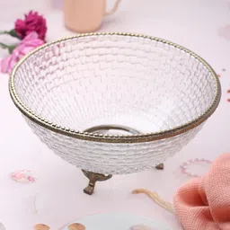 De Maison Decor Ribbed Glass Antique Brass Bowl-image-40