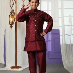 P-MARK Full Sleeves Solid Kurta & Pant With Sequins Embellished Jacket - Maroon-picture-18