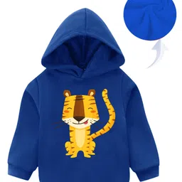 KAVEE Fleece Full Sleeves Tiger Printed Hooded Sweatshirt - Royal Blue-picture-12