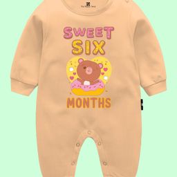 The Peppy Tend Cotton Monthly Birthday Theme Full Sleeves Sweet Six Months Text Printed Romper - Peach-picture-12