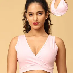 The Mom Store Cotton Sleeveless Solid Maternity Nursing Sleep Bra - Rose Pink-picture-24