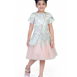 Tiny Girl Half Sleeves Floral Embroidered & Applique Detailed Dress With Sling Bag Set - Peach-picture-16