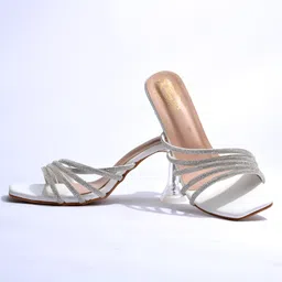 Shoetopia Rhinestone Embellished Slip On Closure Spool Heels - Silver-image-72