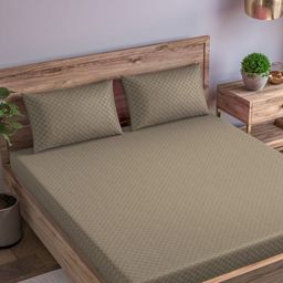 Trance Home Linen Brown Geometric 300 TC King Bedsheet with 2 Pillow Covers-picture-46