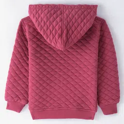 Little Kangaroos Fleece Knit Full Sleeves Front Open Hooded Sweatjacket with Bear Embroidery & Quilted Design - Wine image 2