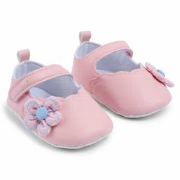 Cute Walk by Babyhug Velcro Closure Booties With Floral Applique - Pink image 2