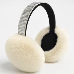 SYGA Winter Plush Earmuffs with Rhinestone Headband, Warm Cozy Ear Protection for Women & Girls (White) - Diameter 14 cm image 2