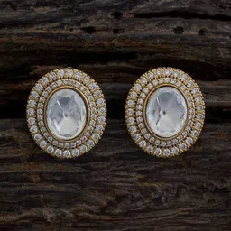 Kushal's Fashion Jewellery Kundan Studded Oval Studs Earrings-picture-11