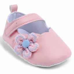 Cute Walk by Babyhug Velcro Closure Booties With Floral Applique - Pink image 3