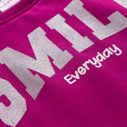 Babyhug Fleece Knit Full Sleeves Sweatshirt With Smile Print - Purple image 3