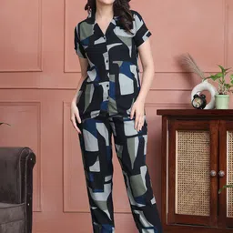 Boston Club Women Abstract Printed Shirt & Pyjamas Night suits-image-26