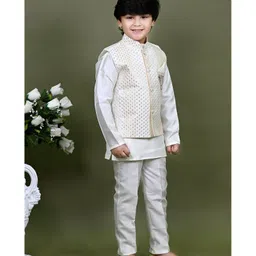 BT DEZINES Cotton Silk Full Sleeves Solid Kurta Pyjama With Threadwork Embroidered Sequins Embellished Jacket Set - White image 5