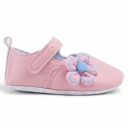 Cute Walk by Babyhug Velcro Closure Booties With Floral Applique - Pink image 4