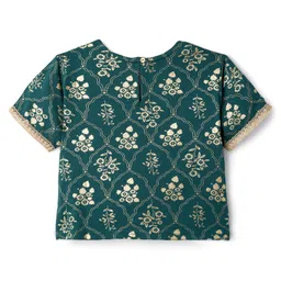 EARTHY TOUCH Single Jersey Knit Half Sleeves Indo western Set with Floral Foil Print - Green image 4