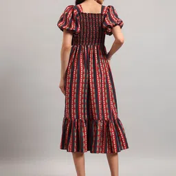 Raiyani Fashion Print Puff Sleeve Crepe A-Line Midi Dress image 4