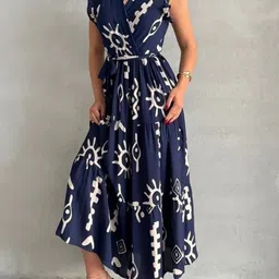 WOCLO ENTERPRISE Print Flutter Sleeve Maxi Dress image 5