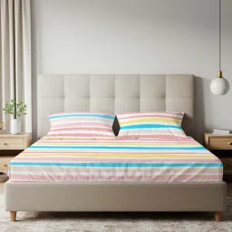 Urban Space Serene Cotton Bedsheets for Double Bed with Pillow Cover-Multi Colour-Pastel image 2