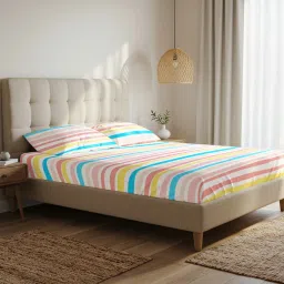 Urban Space Serene Cotton Bedsheets for Double Bed with Pillow Cover-Multi Colour-Pastel image 3
