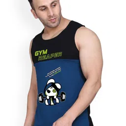 SLOWLORIS Pack Of 2 Printed Round Neck Sleeveless Bio-Wash Cotton Gym Vests image 3