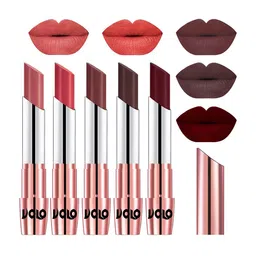 VOLO Set Of 5 Creme Matte Lipstick 3.5g Each - Light Peach-Peach-Coffee-Chocolate-Maroon-picture-3