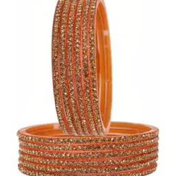 TRIOXY Set Of 12 Gold-Plated & Orange Glass Zircon Bangle-picture-21