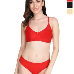 Liigne Women Pack Of 3 Everyday Non Padded Bra Pure Cotton Lingerie Set-image-43