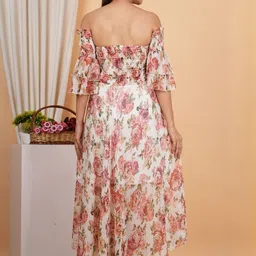 KALINI Floral Print Off-Shoulder Flared Sleeve Chiffon Fit & Flare Midi Dress image 2