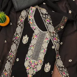 SAINOOR Embroidered Silk Georgette Unstitched Dress Material image 4