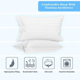 Aura White & Grey 5 Pieces Striped Microfiber Ultra Soft Sleep Pillows image 2