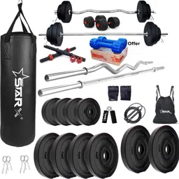 starx 50 kg with 3FT Curl and 5FT Straight Rod Unfilled Punching Bag & PVC Dumbbells Home Gym Combo-picture-11