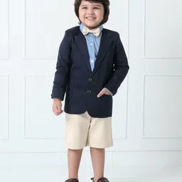 Mark & Mia 3 Piece Full Sleeves Party Suit With Bow - Navy Blue White-picture-22