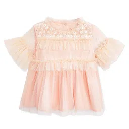 Cherry Crumble By Nitt Hyman Three Fourth Sleeves Flower Embroidery Detailing Top - Peach-picture-11