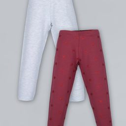 Plum Tree Pack Of 2 Full Length Polka Dots Print Leggings - Grey & Wine-picture-17