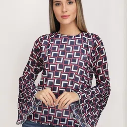 CORSICA Geometric Print Bell Sleeve Georgette Top-image-41