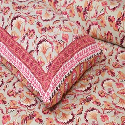 Myntra Elegant Homes Peach Floral Pure Cotton 180 TC King Bedsheet Set-2.74 m x 2.54 m image 2