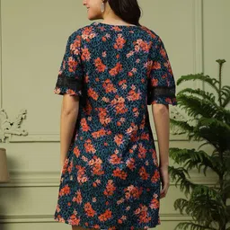 Oxolloxo Floral Print Flared Sleeve Crepe A-Line Dress image 2