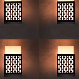Gojeeva Black and White 4 Pieces Wooden Textured Square Shaped Wall Lamps-picture-12
