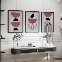 Rustic Charm Brown & Black 3 Pieces Midcentury Halfmoon Geometric Printed Framed Wall Art-image-3