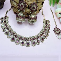 VATSALYA creation Alloy Silver Purple Jewellery Set-image-62