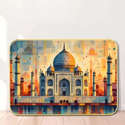 SAF Orange & Teal Taj Mahal Printed Wooden Wall Art-image-50